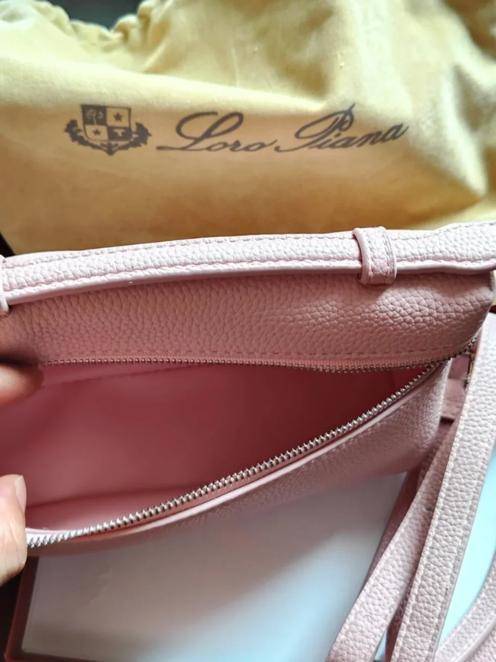 Loro Piana Pink Pebbled Leather Extra Pocket Pouch Crossbody Bag NIB